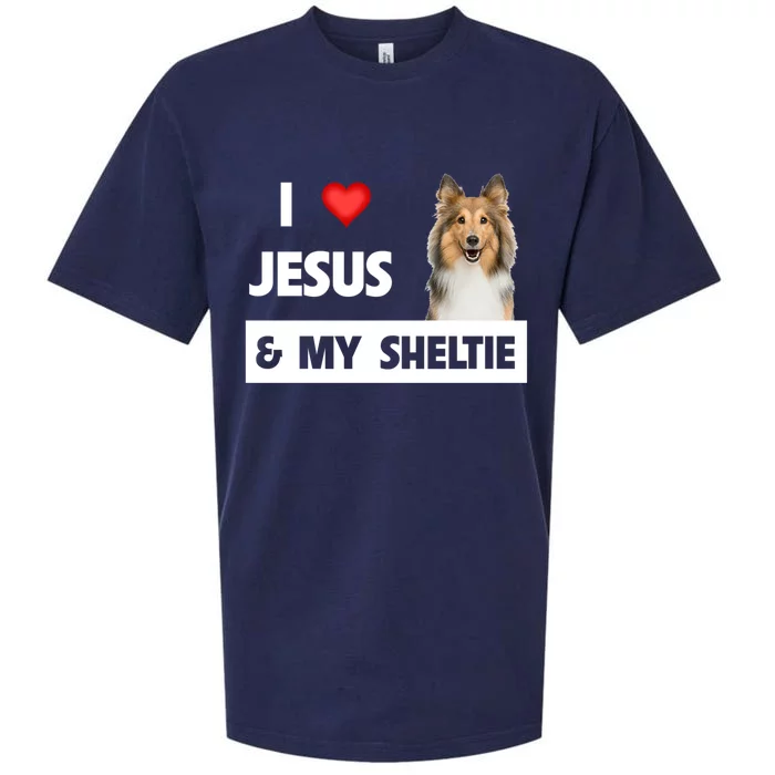 I Love Jesus And My Sheltie Dog Mom Dad Shetland Sheepdog Great Gift Sueded Cloud Jersey T-Shirt