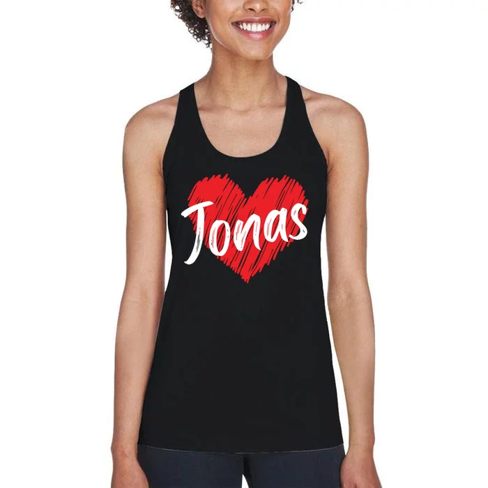 I Love Jonas Heart Personalized Name Jonas Women's Racerback Tank