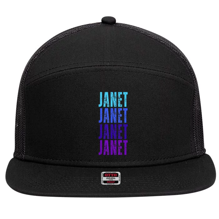 I Love Janet Pattern First Name Janet 7 Panel Mesh Trucker Snapback Hat