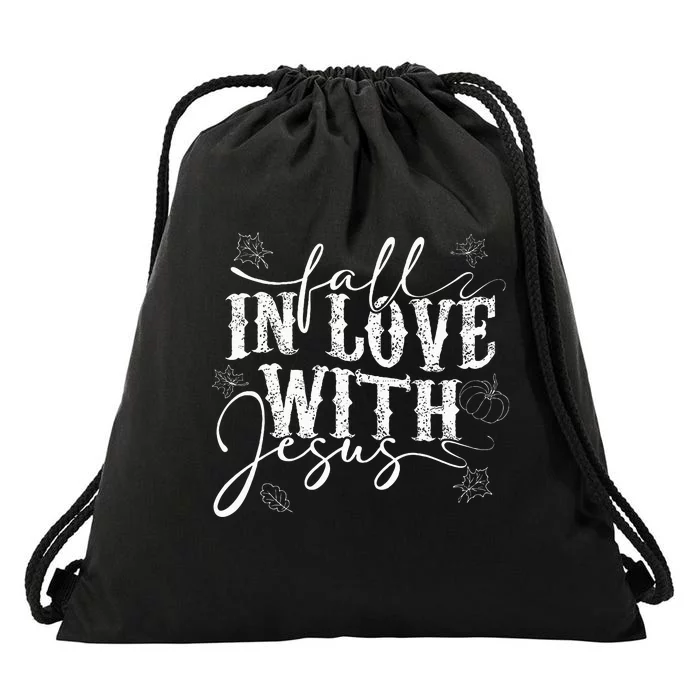 I Love Jesus Fall Leaves And Pumpkin Autumn Thanksgiving Drawstring Bag