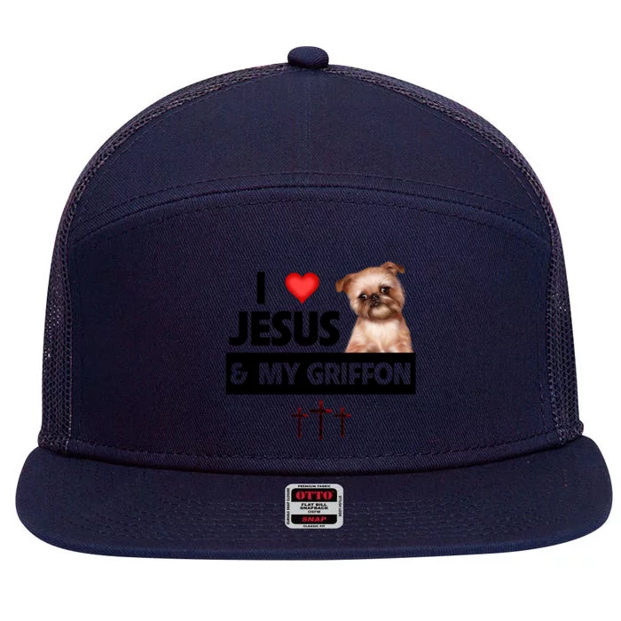 I Love Jesus And My Brussels Griffon Dog Mom Dad Christian Meaningful Gift 7 Panel Mesh Trucker Snapback Hat