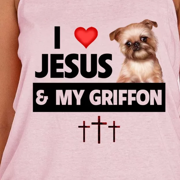 I Love Jesus And My Brussels Griffon Dog Mom Dad Christian Meaningful Gift Women's Knotted Racerback Tank