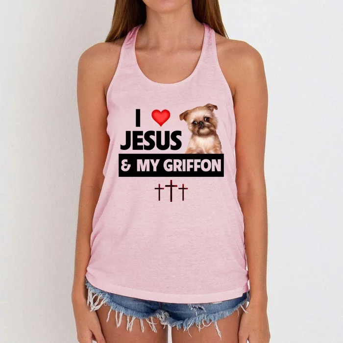 I Love Jesus And My Brussels Griffon Dog Mom Dad Christian Meaningful Gift Women's Knotted Racerback Tank