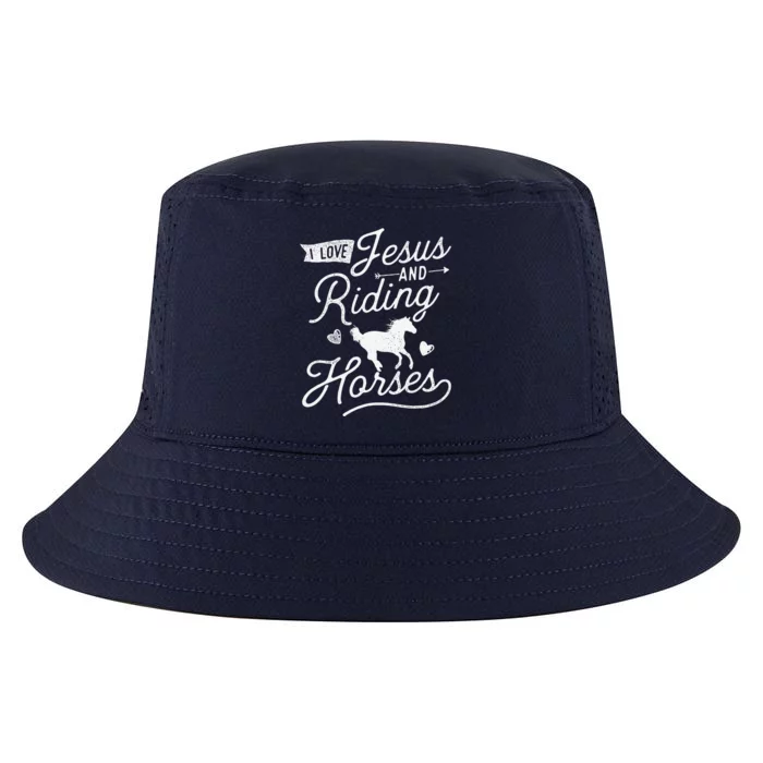 I Love Jesus And Riding Horses Christian Equestrian Rider Cool Comfort Performance Bucket Hat