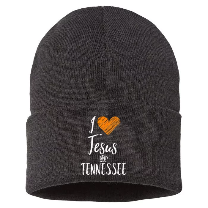 I Love Jesus And Tennessee Orange Heart Cute Fan Gift Sustainable Knit Beanie