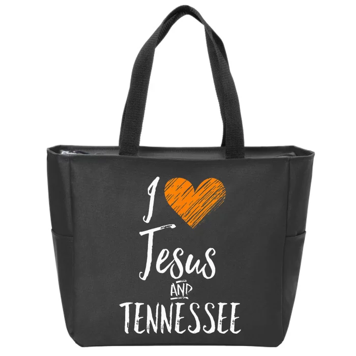 I Love Jesus And Tennessee Orange Heart Cute Fan Gift Zip Tote Bag