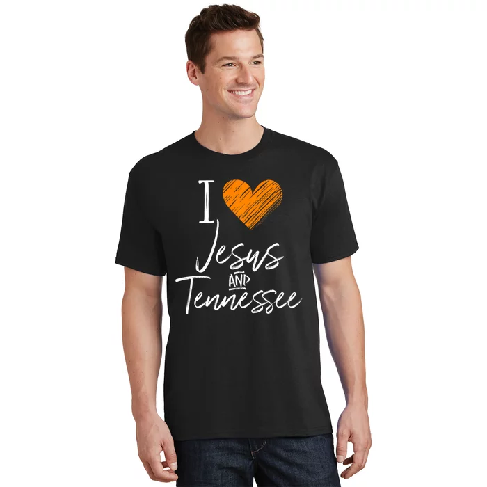 I Love Jesus And Tennessee Orange Heart Cute Fan Gift T-Shirt