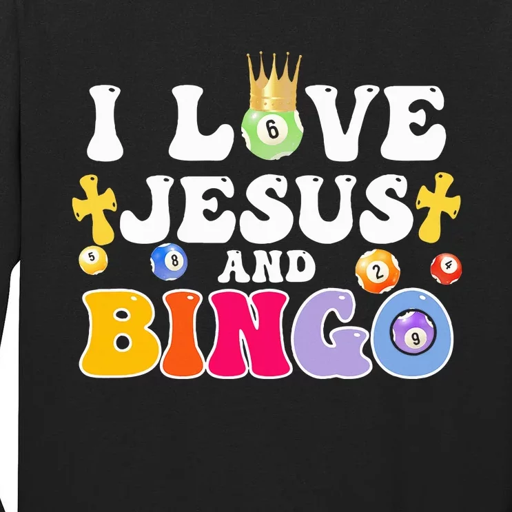 I Love Jesus And Bingo Christian Cross Board Games Tall Long Sleeve T-Shirt