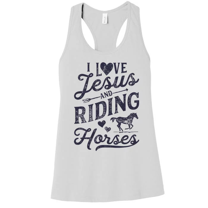 I Love Jesus And Riding Horses Horse Girl Horseback Women's Racerback Tank