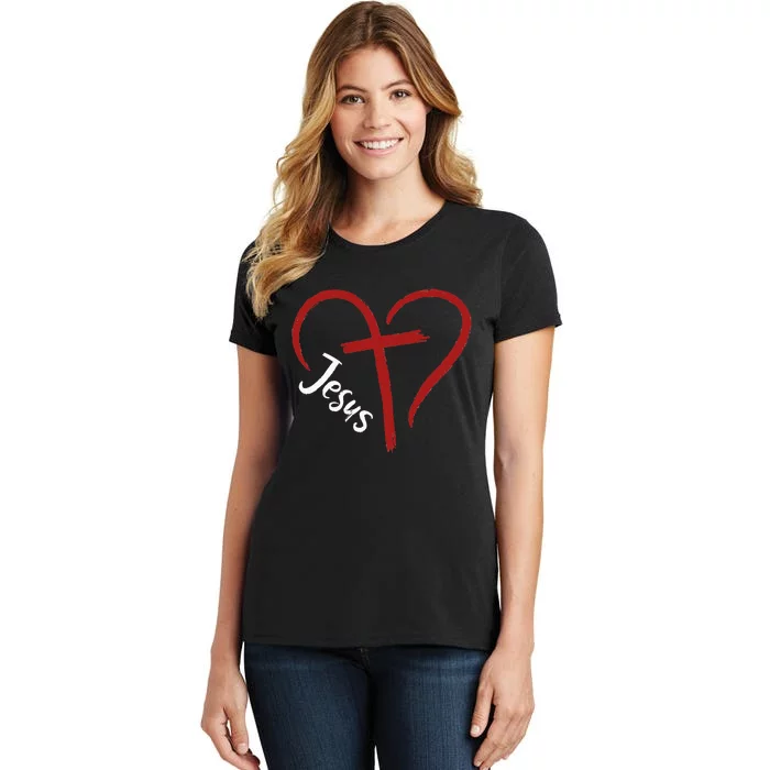 I Love Jesus  Funny Heart And Cross Christian Lover Women's T-Shirt