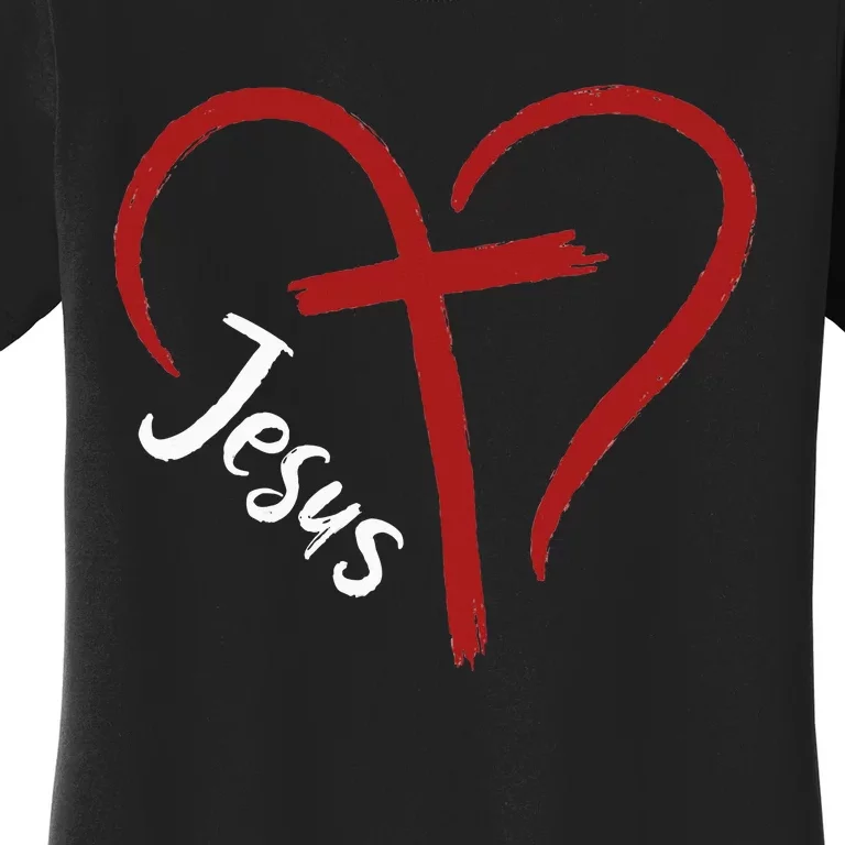 I Love Jesus  Funny Heart And Cross Christian Lover Women's T-Shirt