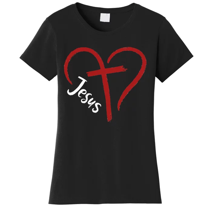 I Love Jesus  Funny Heart And Cross Christian Lover Women's T-Shirt