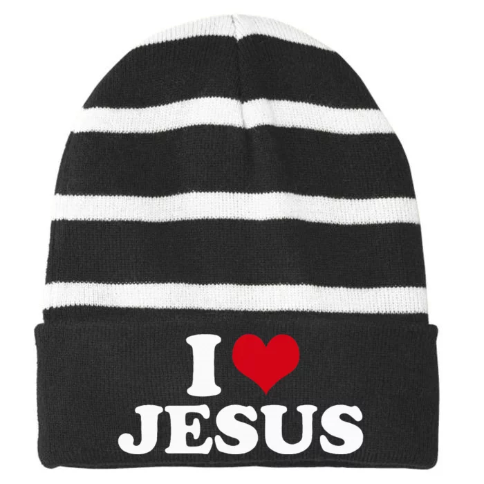 I Love Jesus Striped Beanie with Solid Band