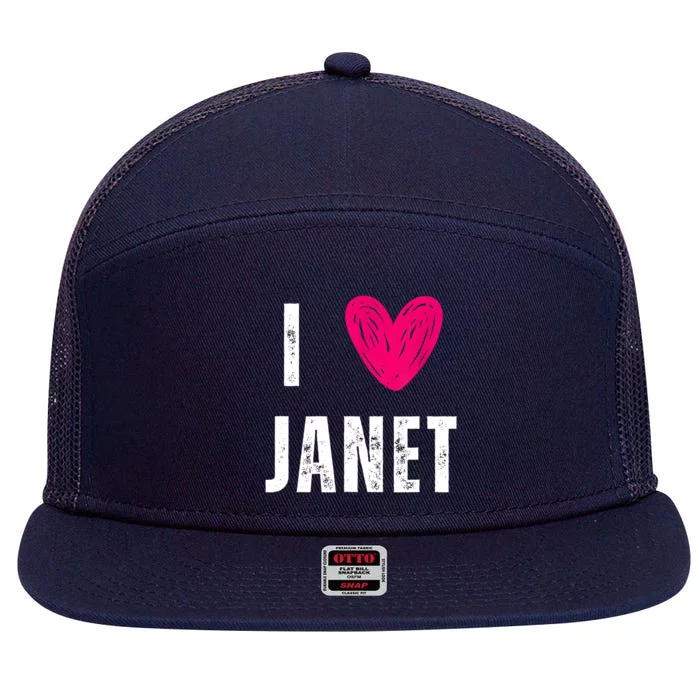 I Love JANET Heart Name Gift 7 Panel Mesh Trucker Snapback Hat