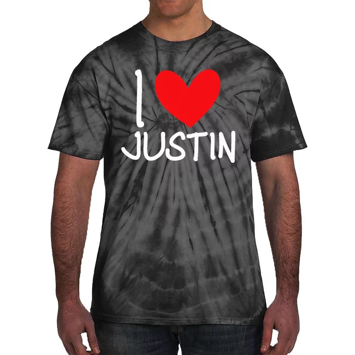 I Love Justin Name Personalized Tie-Dye T-Shirt