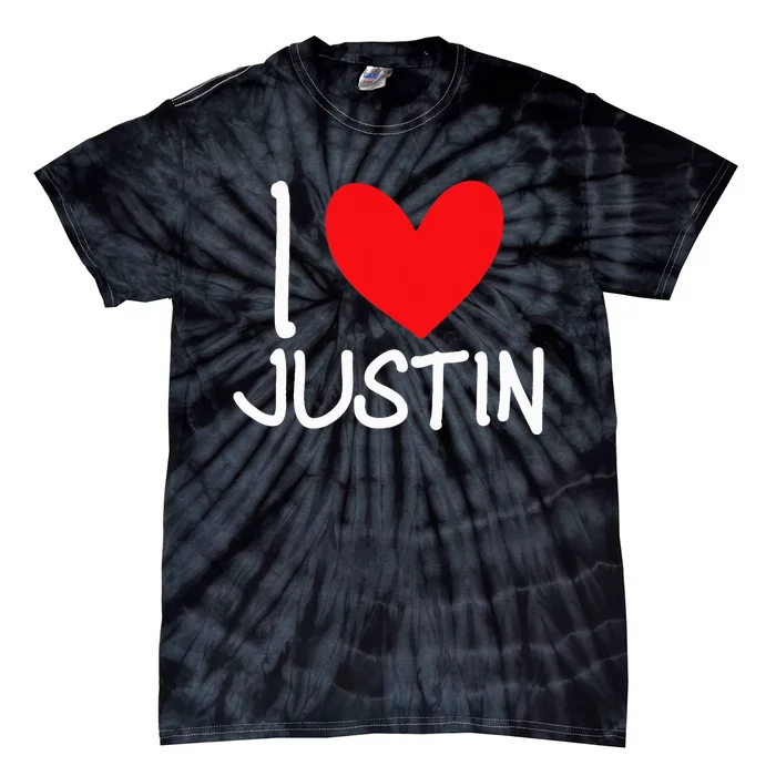 I Love Justin Name Personalized Tie-Dye T-Shirt