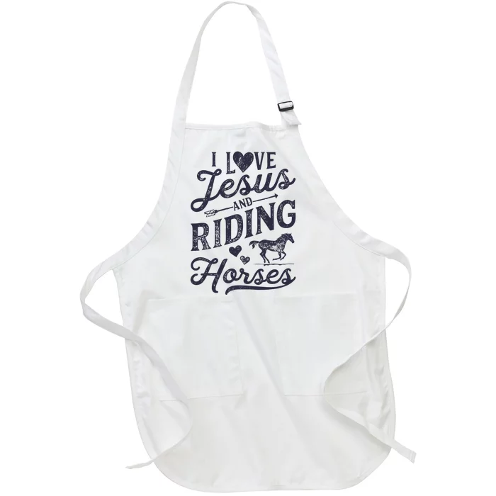 I Love Jesus And Riding Horses Horse Girl Horseback Rider Full-Length Apron With Pocket