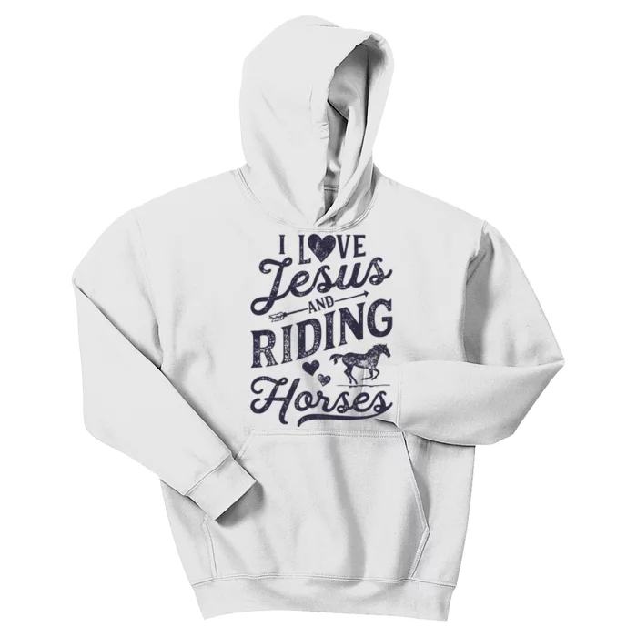 I Love Jesus And Riding Horses Horse Girl Horseback Rider Kids Hoodie