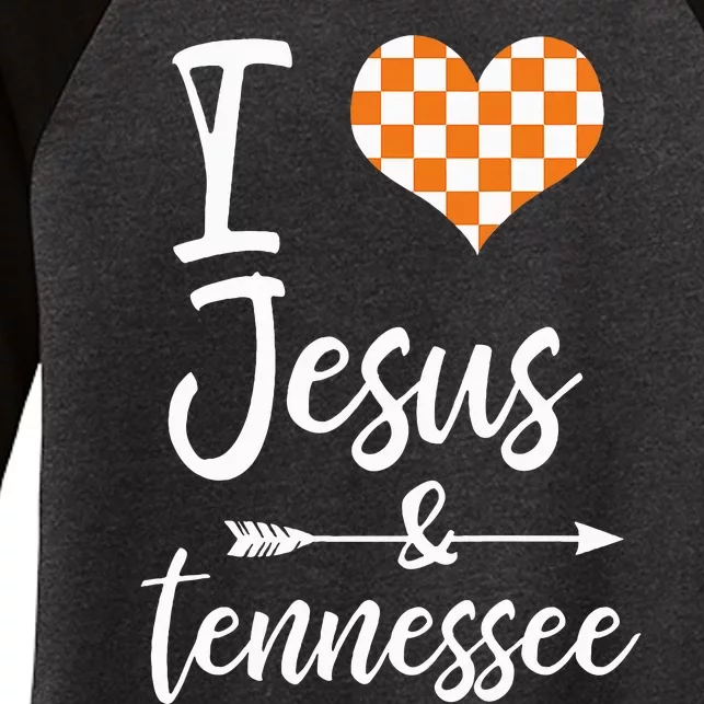 I Love Jesus And Tennessee Orange Heart Cute Fan Women's Tri-Blend 3/4-Sleeve Raglan Shirt