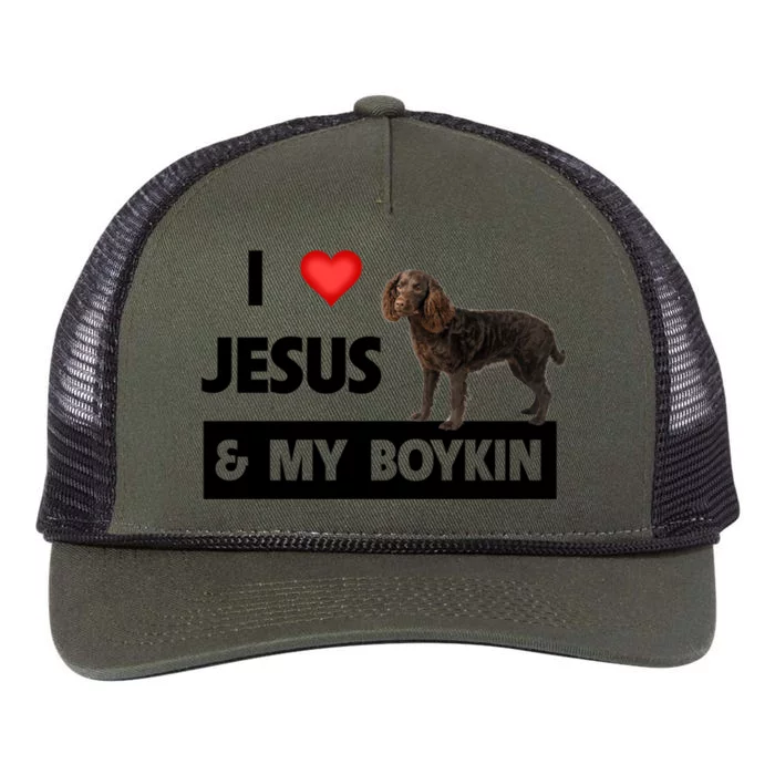 I Love Jesus And My Kin Spaniel Duck Hunting Dog Mom Dad Gift Retro Rope Trucker Hat Cap