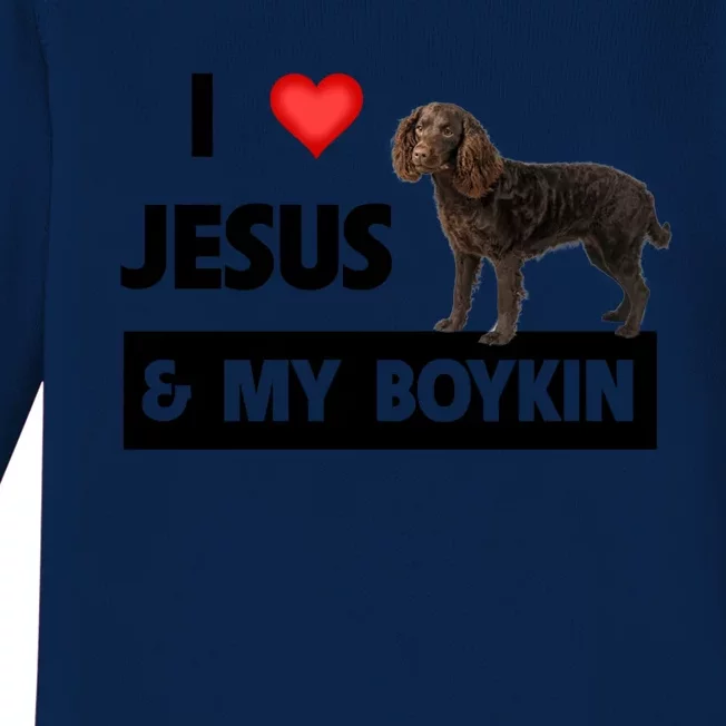 I Love Jesus And My Kin Spaniel Duck Hunting Dog Mom Dad Gift Baby Long Sleeve Bodysuit