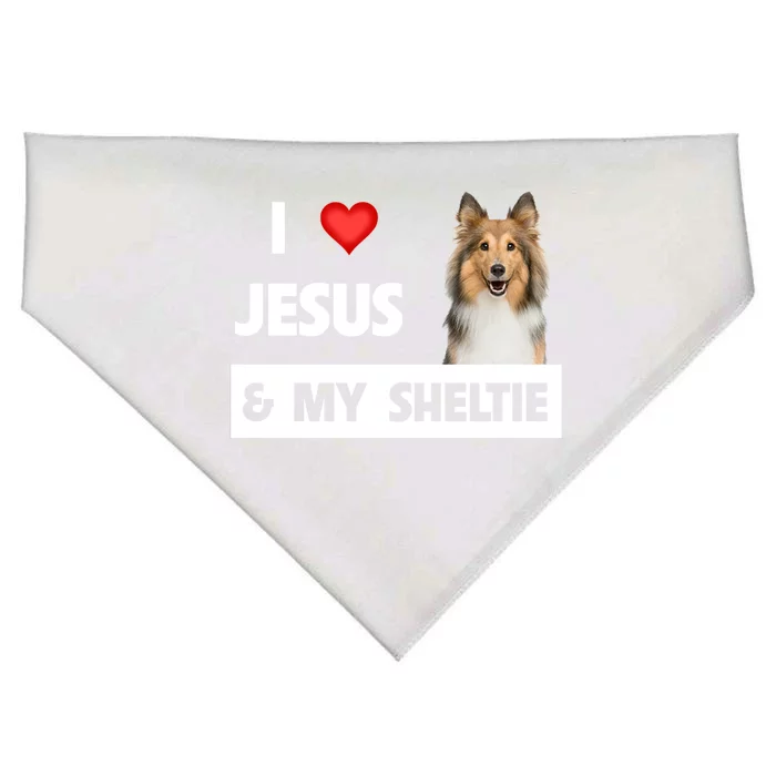 I Love Jesus And My Sheltie Dog Mom Dad Shetland Sheepdog Gift USA-Made Doggie Bandana