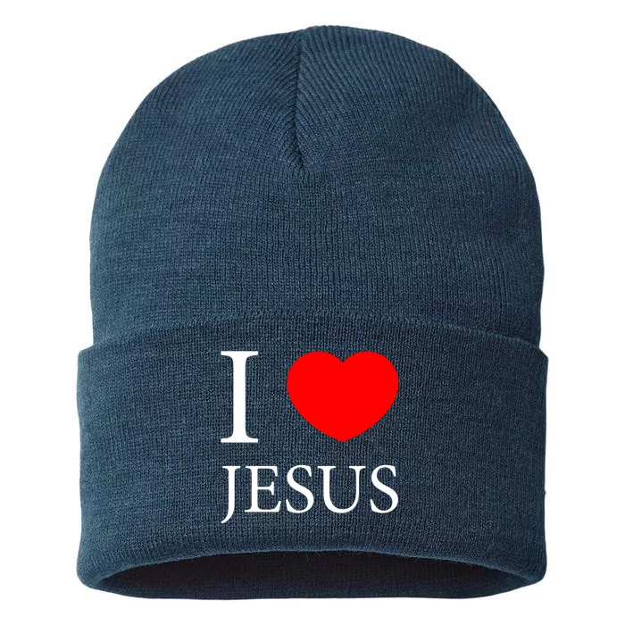 I Love Jesus Simple Logo Sustainable Knit Beanie