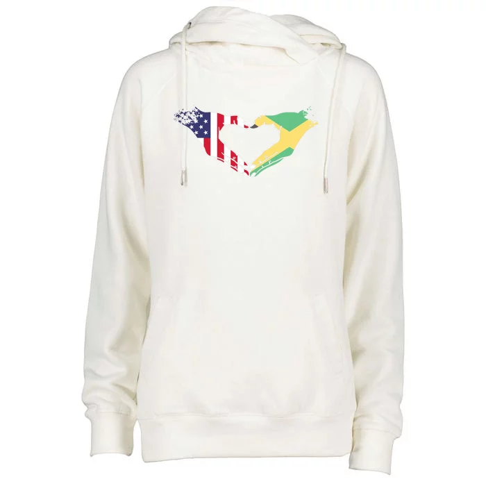 I Love Jamaica And Usa Flag Gift Womens Funnel Neck Pullover Hood