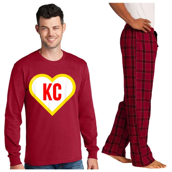 I Love Kansas City KC Football Heart KC Kansas City Long Sleeve Pajama Set