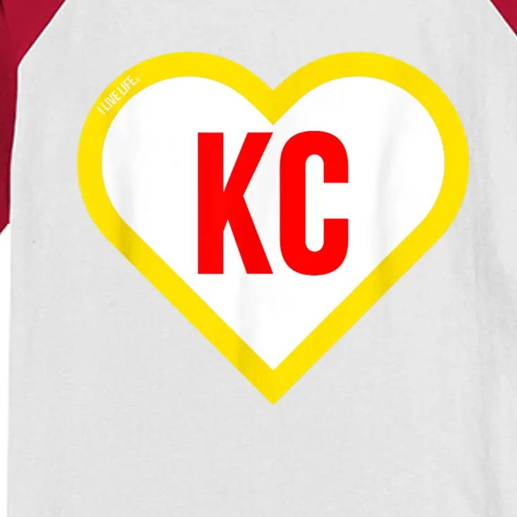 I Love Kansas City KC Football Heart KC Kansas City Kids Colorblock Raglan Jersey