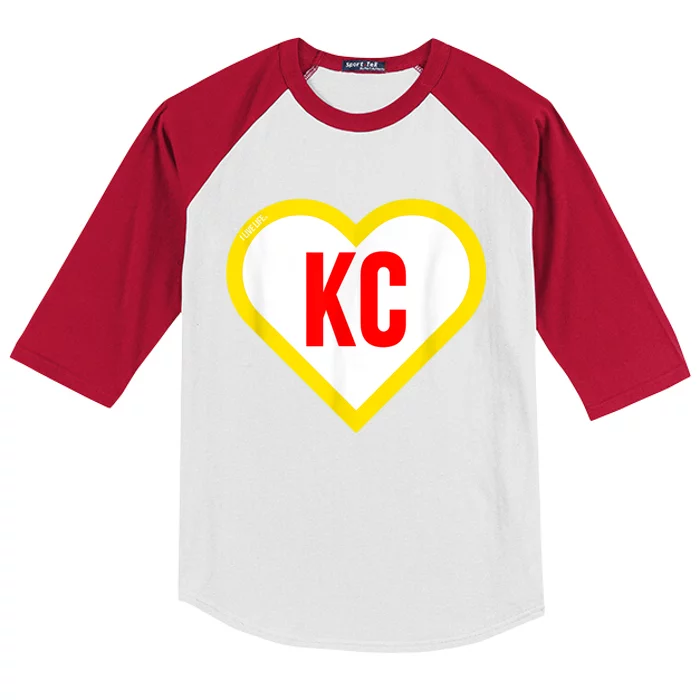 I Love Kansas City KC Football Heart KC Kansas City Kids Colorblock Raglan Jersey