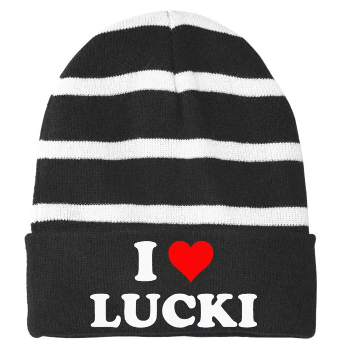 I Love Lucki I Heart Lucki Red Heart Striped Beanie with Solid Band