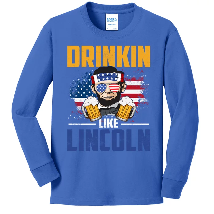 Ing Like Lincoln 4th Of July Abraham Merica Flag Cute Gift Kids Long Sleeve Shirt