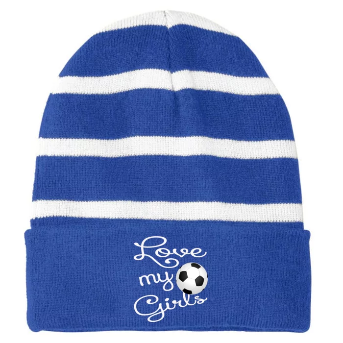 I Love My Soccer Futbol Great Gift For Momgiftcute Soccer Mom Gift Striped Beanie with Solid Band