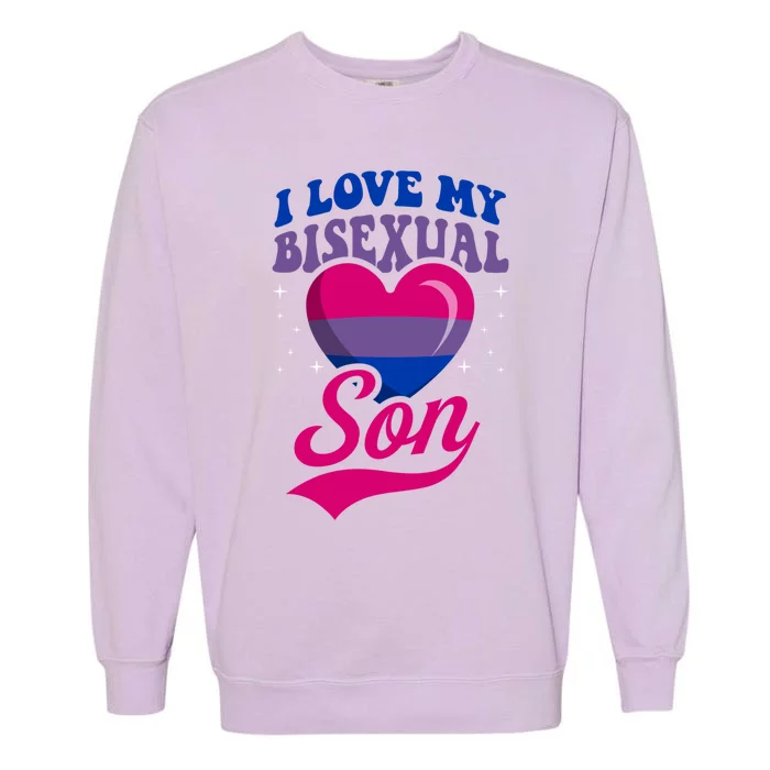 I Love My Bisexual Son Bisexual Pride Flag Rainbow Mom Dad Cute Gift Garment-Dyed Sweatshirt