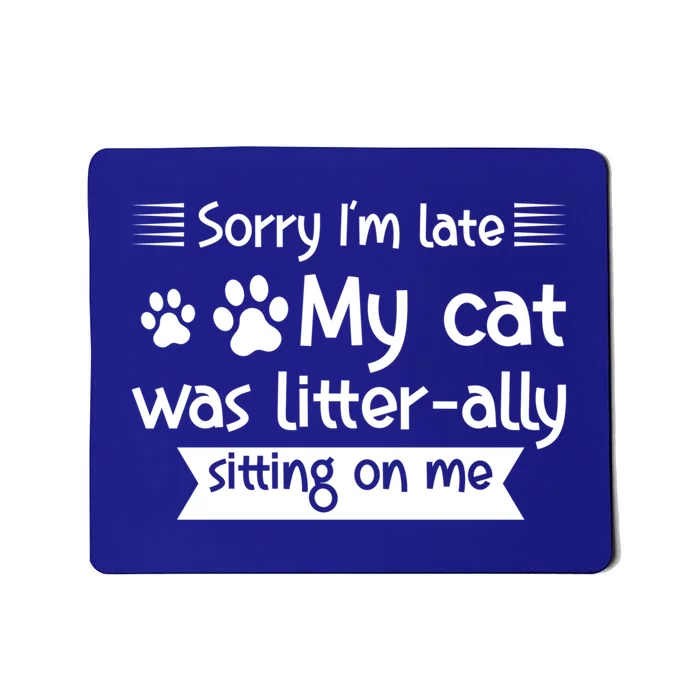 Im Late My Cat Was Litterally Sitting On Me Cat Great Gift Mousepad