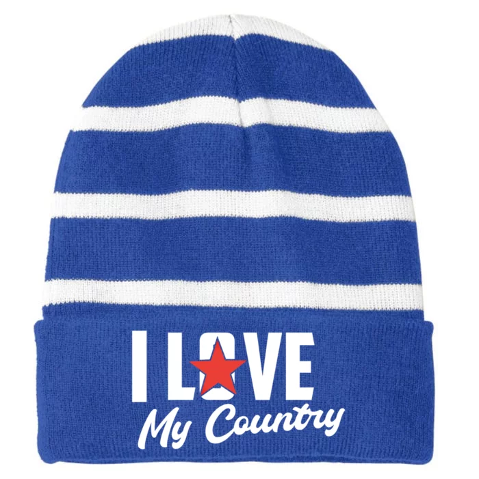 I Love My Country Awesome Freedom 4th Of July Bbq Party Gift Striped Beanie with Solid Band