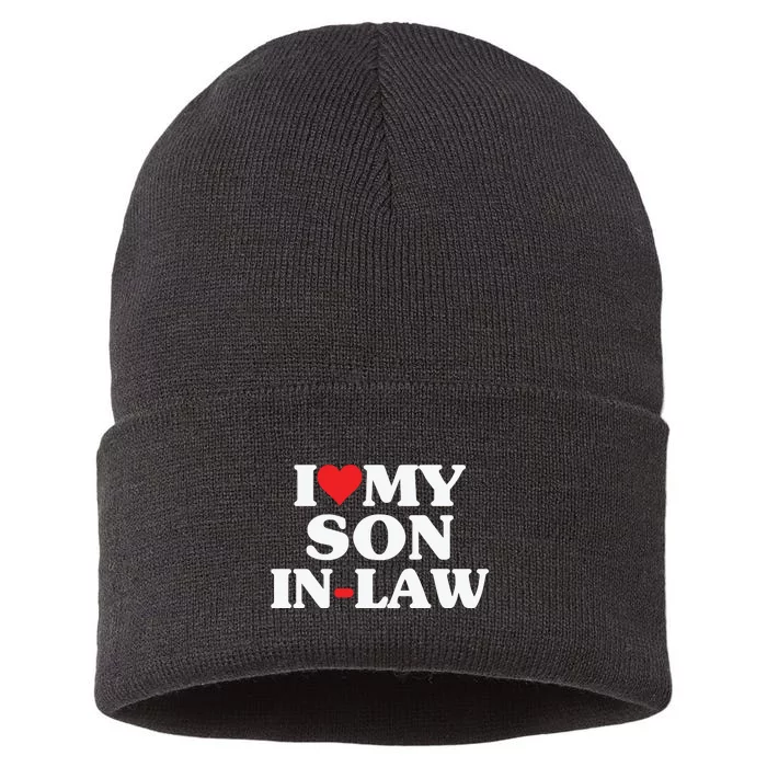 I Love My Son In Law Heart Funny Sustainable Knit Beanie