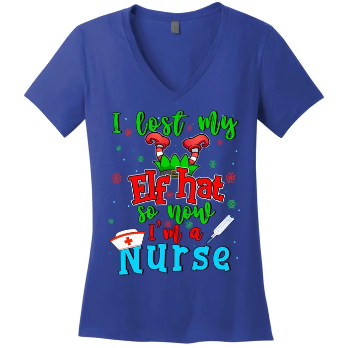 I Lost My Elf Hat So Now Im A Nurse Funny Christmas Elf Funny Gift Women's V-Neck T-Shirt