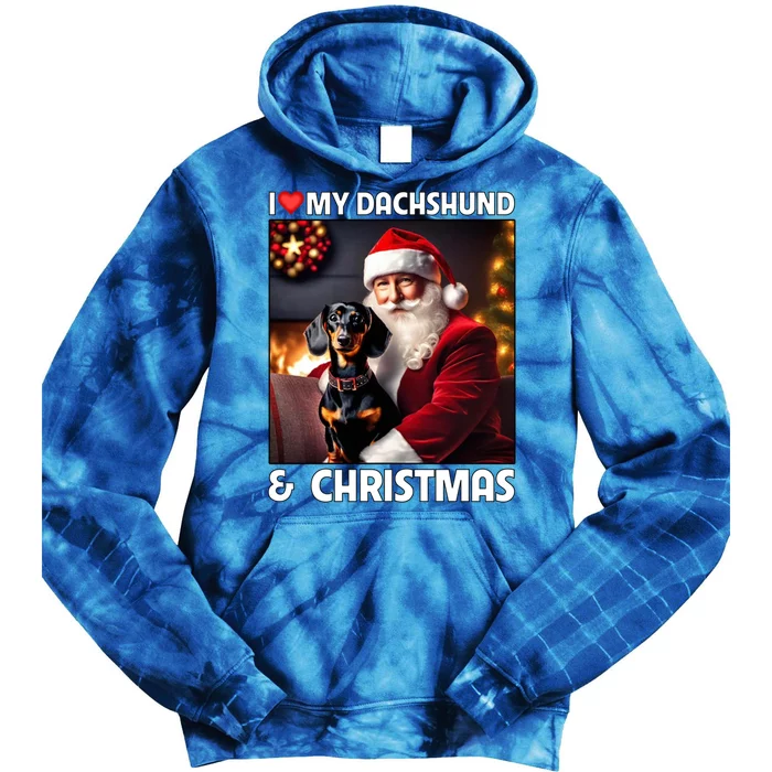 I Love My Dachshund And Christmas Lights Santa Clause Dog Meaningful Gift Tie Dye Hoodie