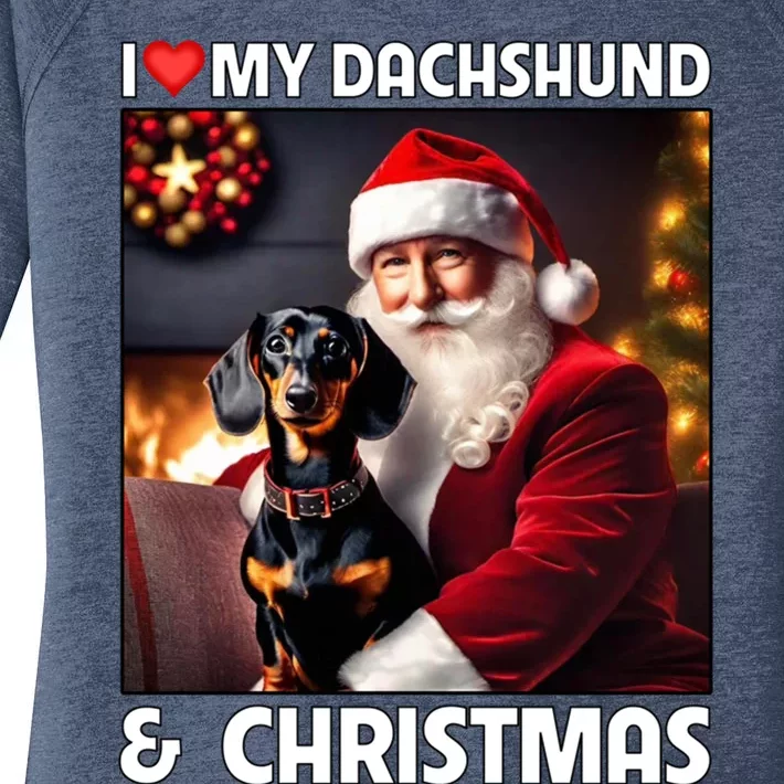 I Love My Dachshund And Christmas Lights Santa Clause Dog Meaningful Gift Women's Perfect Tri Tunic Long Sleeve Shirt