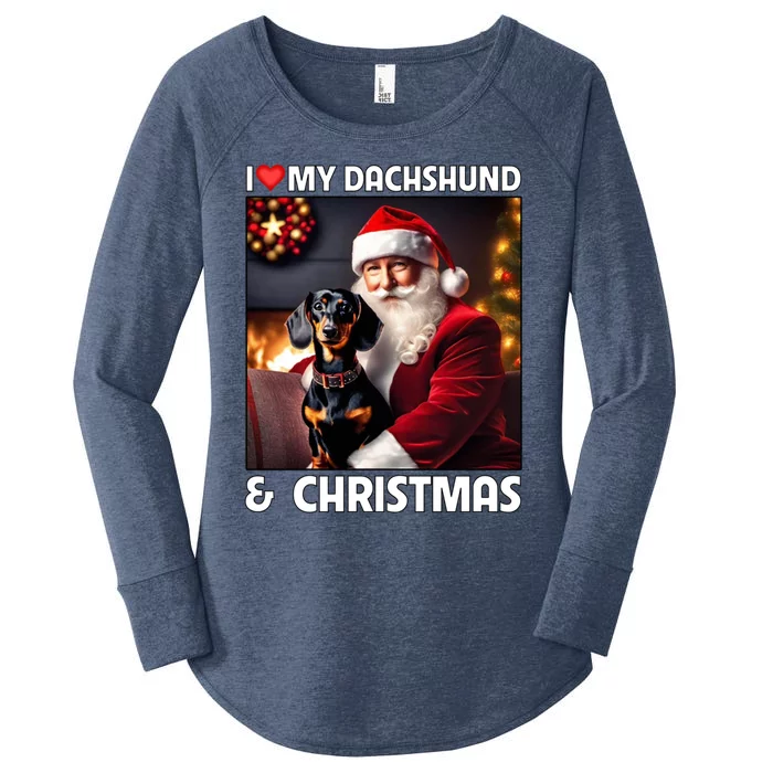 I Love My Dachshund And Christmas Lights Santa Clause Dog Meaningful Gift Women's Perfect Tri Tunic Long Sleeve Shirt