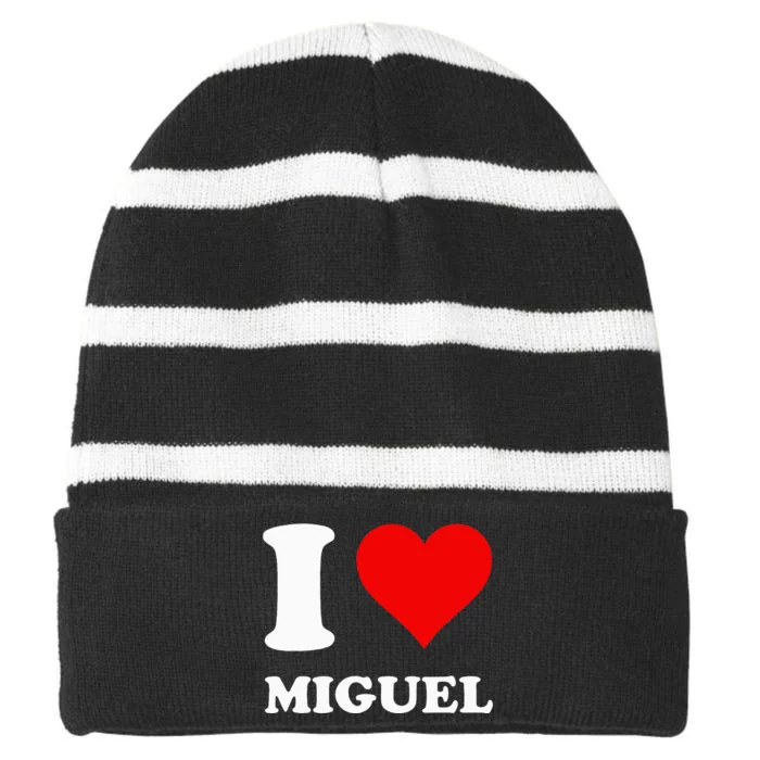 I Love Miguel Striped Beanie with Solid Band