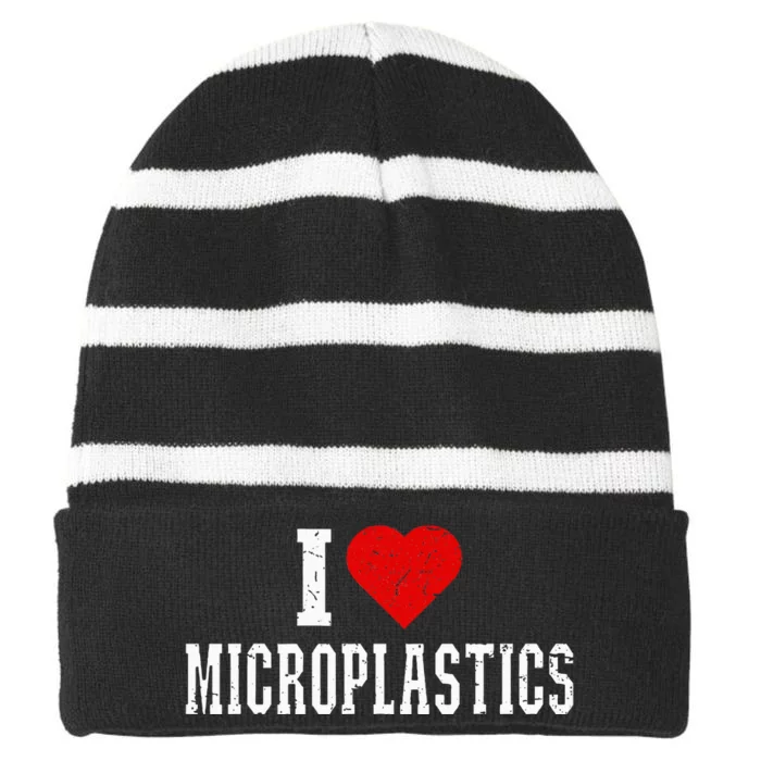 I Love Microplastics Striped Beanie with Solid Band