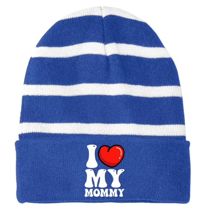 I Love My Mommy Mother's Day Heart Mom Grandma Gift Striped Beanie with Solid Band