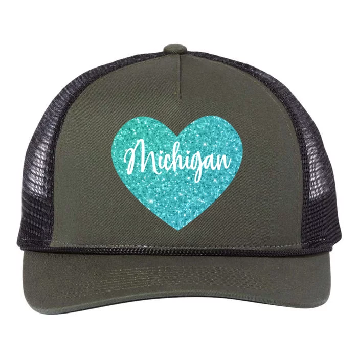 I Love Michigan Usa Heart Gift Retro Rope Trucker Hat Cap