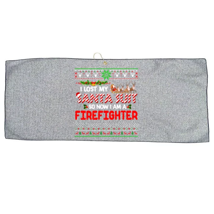 I Lost My Santa Suit So I'm A Firefighter Ugly Xmas Sweater Funny Gift Large Microfiber Waffle Golf Towel