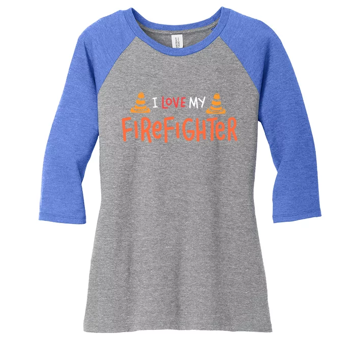 I Love My Firefighter Fire Funny Gift Wife Husband Gift Women's Tri-Blend 3/4-Sleeve Raglan Shirt