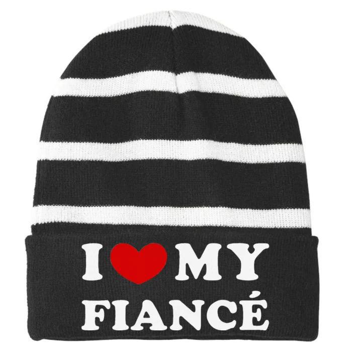 I Love My Fiancé Striped Beanie with Solid Band