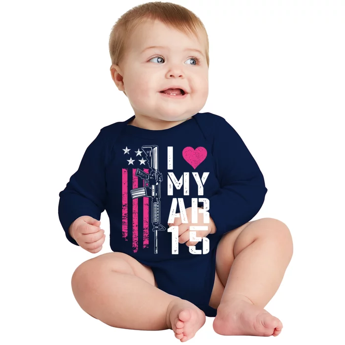 I Love My Ar15 Gift Pink Argift15 Rifle Owner Usa Flag Gift Baby Long Sleeve Bodysuit